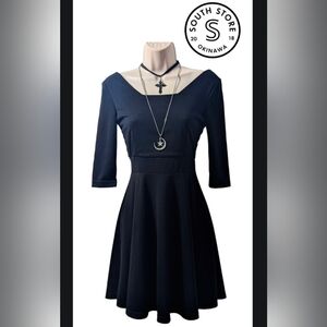 🖤 Whimsigoth Black Ballet-Neck Skater Dress
